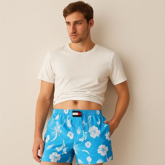 Tommy Hilfiger Vintage Blue Floral Men's Cotton Logo Boxers - Picture 1 of 7